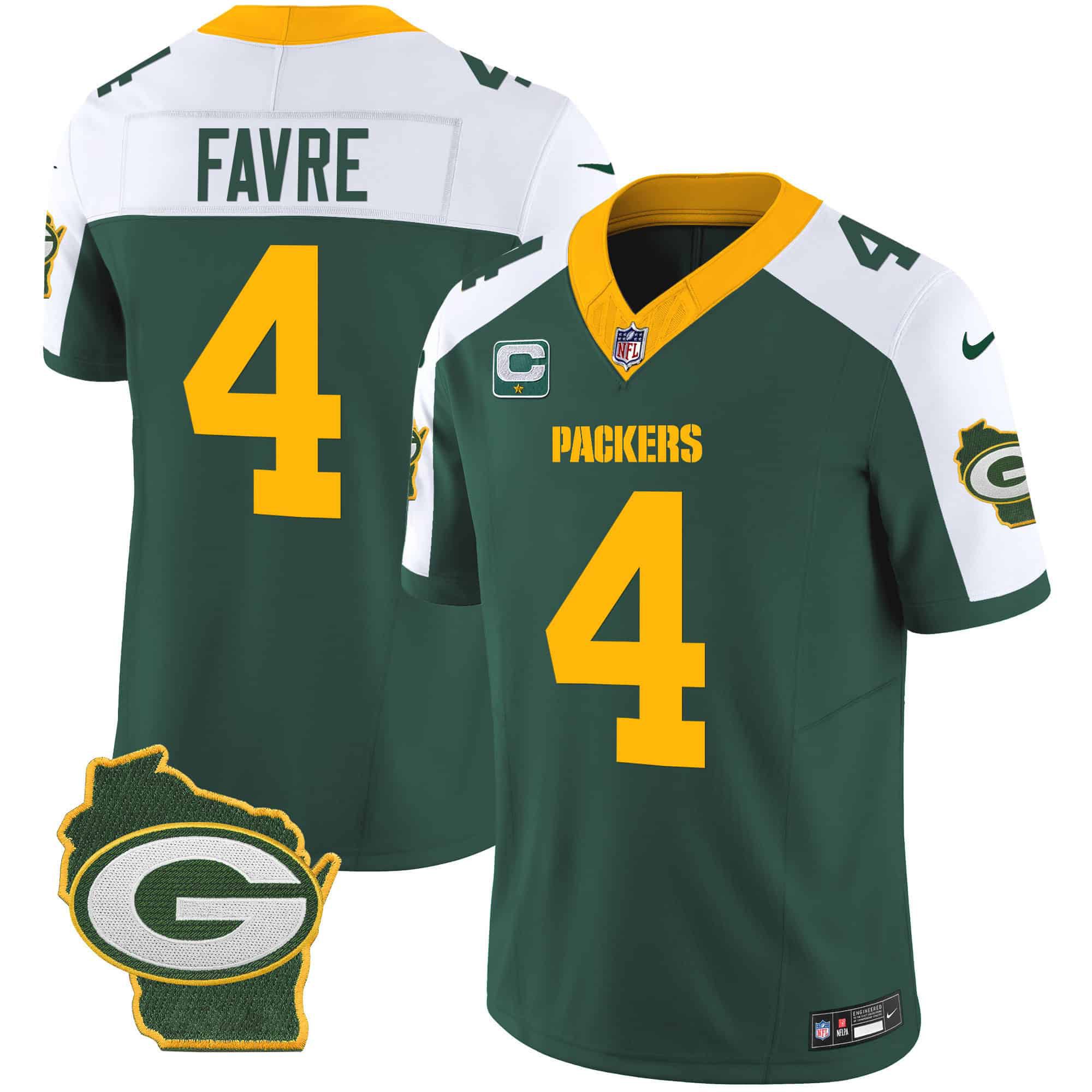 Men Green Bay Packers #4 Favre Green 2024 Nike Home Patch Vapor NFL Jersey